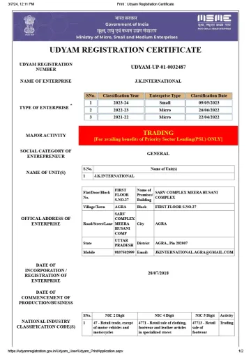 Udyam Registration Certificate – MSME
